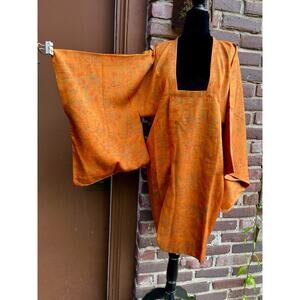 Authentic Japanese Silk Haori (Kimono jacket) Orange With Cherry Blossom Motif